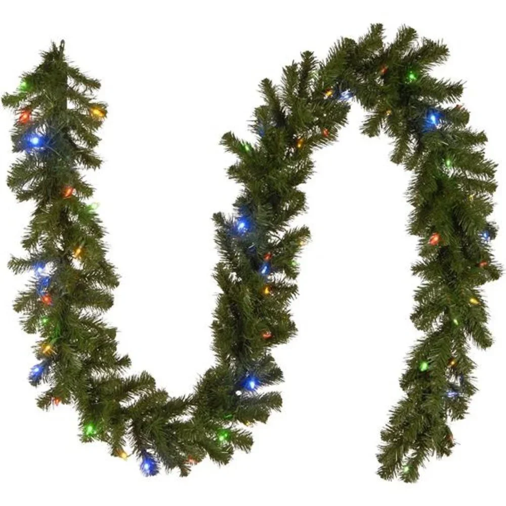 Pre-Lit Artificial Christmas Garland, Dual Color LED Lights, Plug In, 9 Feet